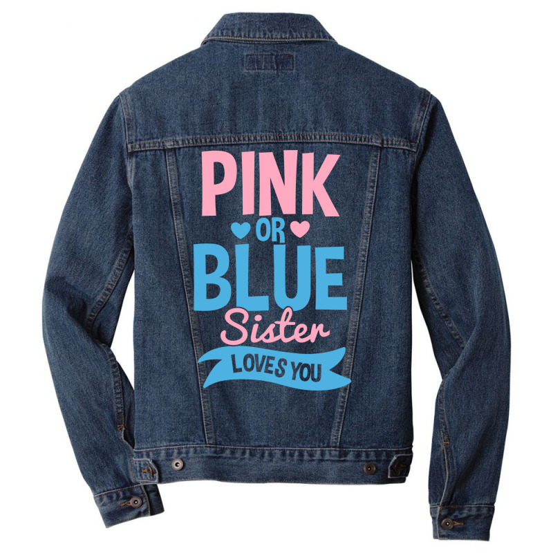 Gender Reveal Sister Pink Or Blue 70s Men Denim Jacket | Artistshot