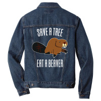 Save A Tree Eat A Beaver Environment Yellow (1) (1 Men Denim Jacket | Artistshot