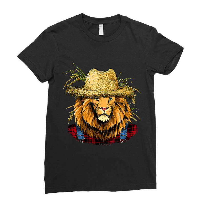 Lion Farmer Farming Agriculture Rancher Wild Anima Ladies Fitted T-Shirt by TamariGinter | Artistshot