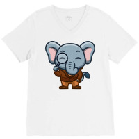 Elephant Detective Cute Cartoon Red V-neck Tee | Artistshot