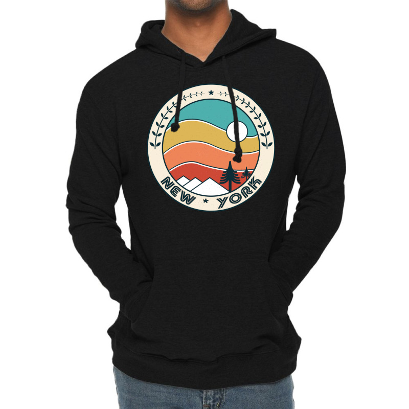 New York Retro Vintage Sunset   New York Mountain Lightweight Hoodie by amwayfigeljy | Artistshot