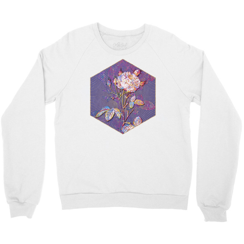 White Provence Rose Floral Rainbow Mosaic On Veri Crewneck Sweatshirt | Artistshot