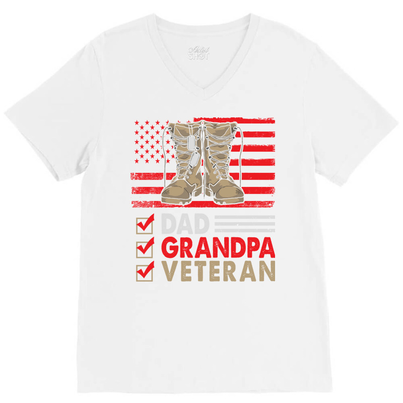 Dad Grandpa Veteran Vintage Favorite Holiday Veter V-neck Tee | Artistshot