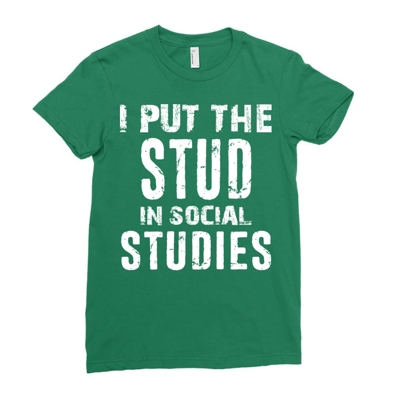 I Put The Stud In Social Studies Funny Distressed Ladies Fitted T-Shirt by ganesahakodat | Artistshot