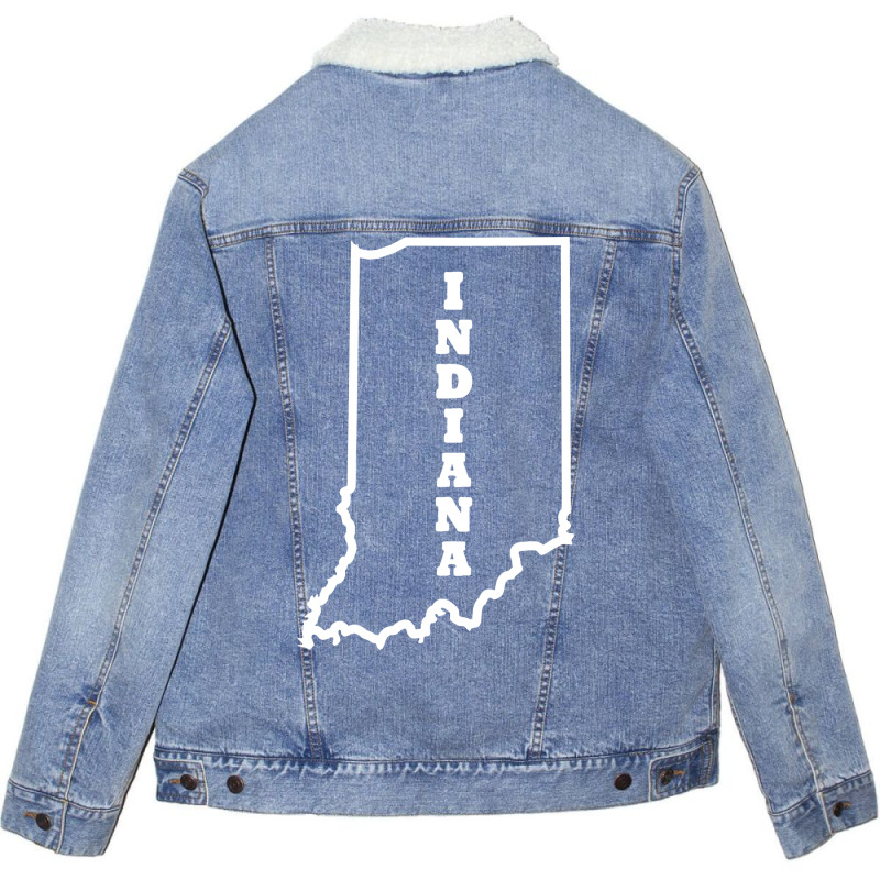 Indiana Outline Text Cool Unisex Sherpa-Lined Denim Jacket by meaneyantichy | Artistshot