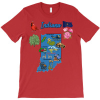 Indiana State Tourist Map With Landmarks And Famou T-shirt | Artistshot