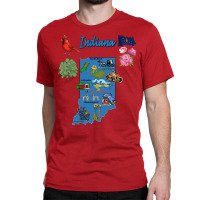 Indiana State Tourist Map With Landmarks And Famou Classic T-shirt | Artistshot