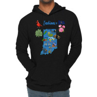 Indiana State Tourist Map With Landmarks And Famou Lightweight Hoodie | Artistshot