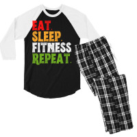 Eat Sleep Fitness Repeat Fitness Lover Red Men's 3/4 Sleeve Pajama Set | Artistshot