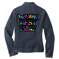 Work Rest Play Fitness Lifestyle Motivational Sayi Ladies Denim Jacket | Artistshot