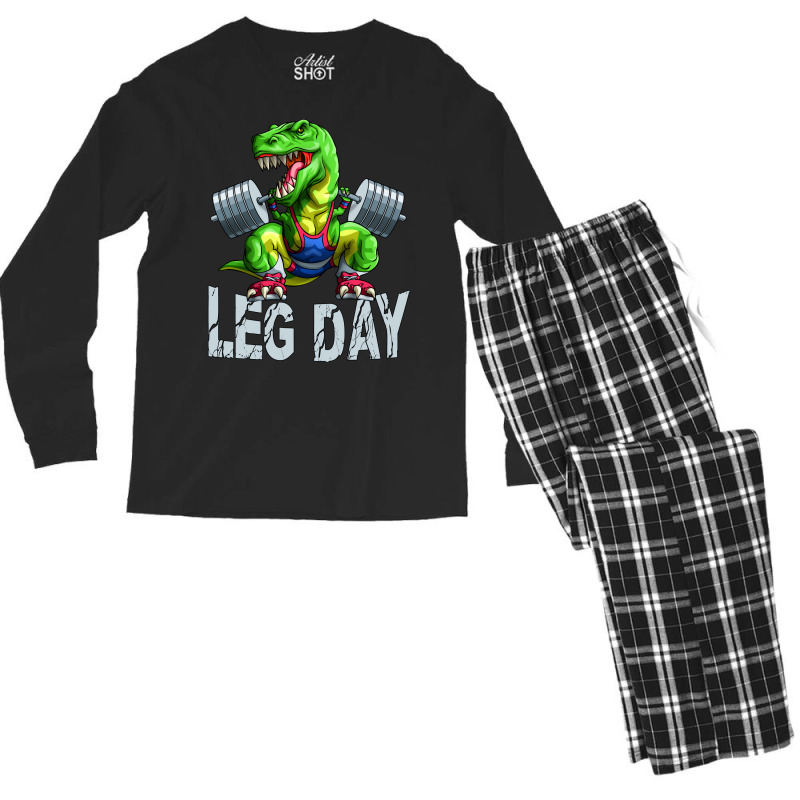 Leg Day Squat Trex Weight Lifter Barbell Gym Train Men's Long Sleeve Pajama Set by kasarakajaei | Artistshot