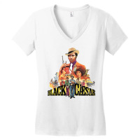 Black Caesar Vintage Distressed Summer Women's V-neck T-shirt | Artistshot