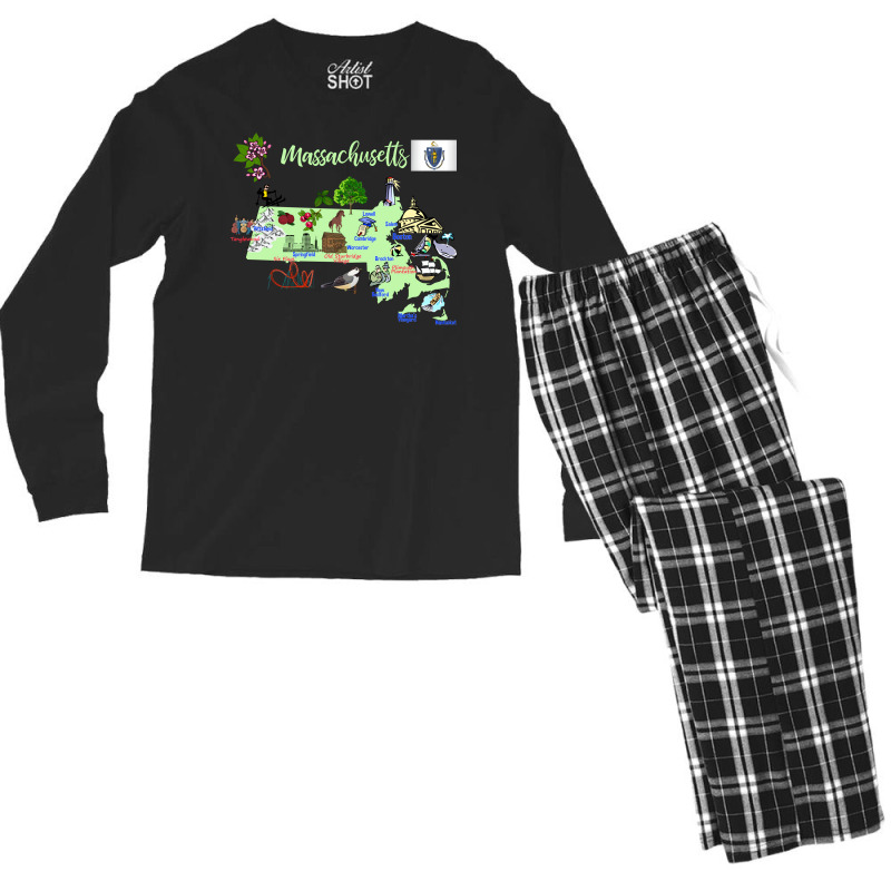 Tourism Map Of Massachusetts State Usa Major Citie Men's Long Sleeve Pajama Set | Artistshot