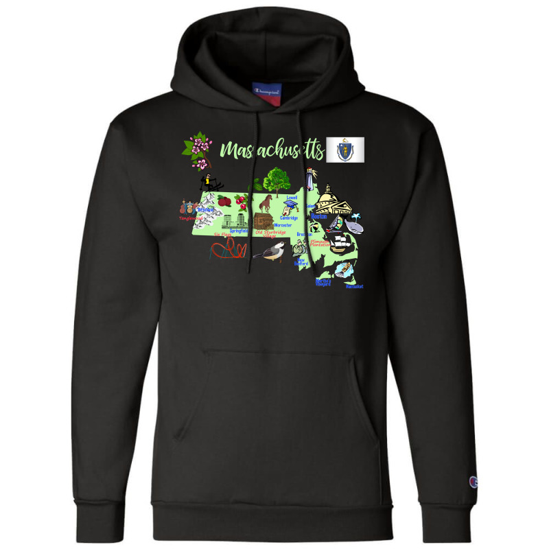 Tourism Map Of Massachusetts State Usa Major Citie Champion Hoodie | Artistshot