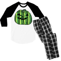 Green Stripes Halloween Horror Pumpkin Summer Men's 3/4 Sleeve Pajama Set | Artistshot