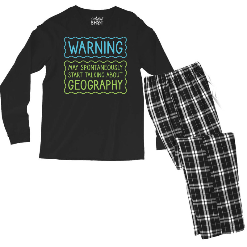 Warning May Spontaneously Start Talking About Geog Men's Long Sleeve Pajama Set | Artistshot