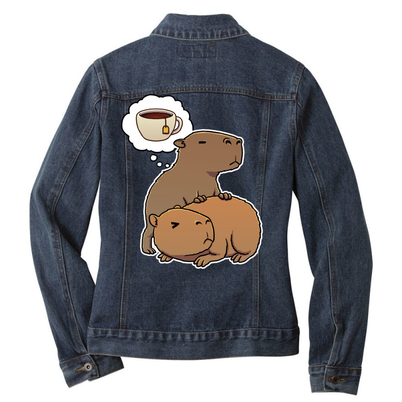 Capybara Thirsty For Black Tea Blue Ladies Denim Jacket by cransazumac | Artistshot