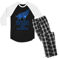 Midnight Blue Sapphire Milky Way Galaxy Wolf   Moo Men's 3/4 Sleeve Pajama Set | Artistshot