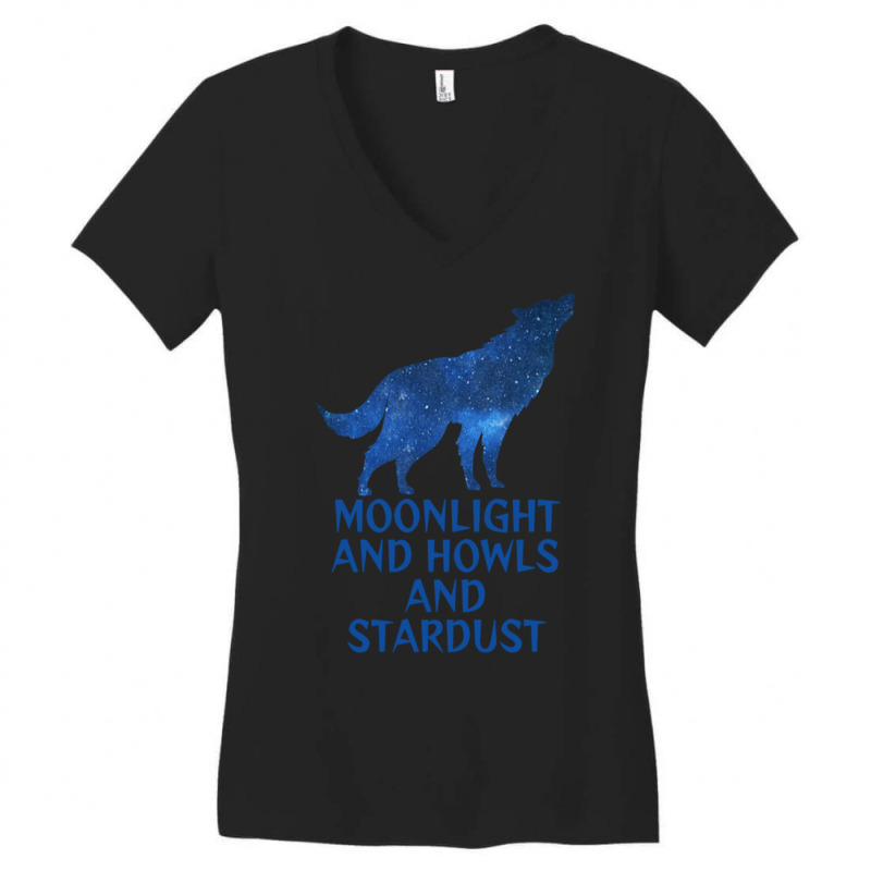 Midnight Blue Sapphire Milky Way Galaxy Wolf   Moo Women's V-Neck T-Shirt by clsmisarust | Artistshot