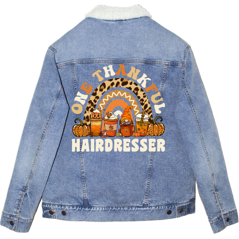 One Thankful Hairdresser Thanksgiving Rainbow Leop Unisex Sherpa-lined Denim Jacket | Artistshot