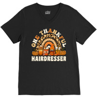 One Thankful Hairdresser Thanksgiving Rainbow Leop V-neck Tee | Artistshot