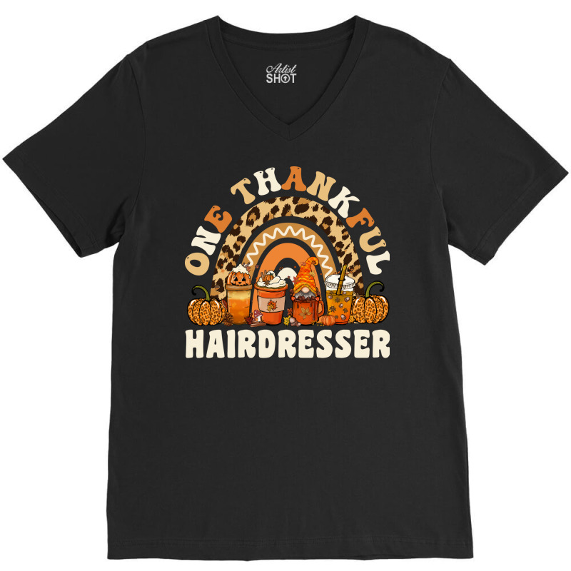 One Thankful Hairdresser Thanksgiving Rainbow Leop V-neck Tee | Artistshot