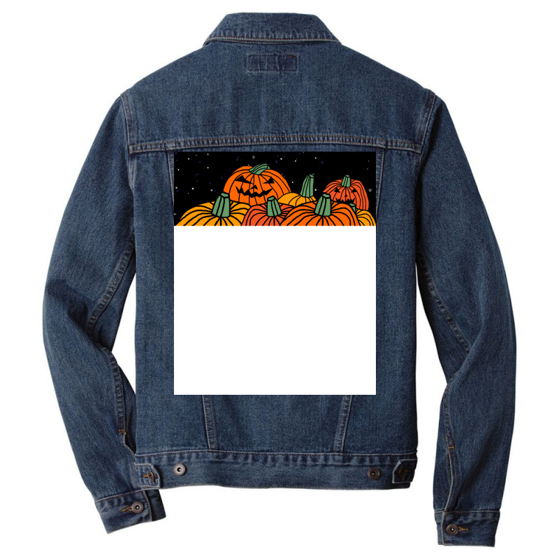 Night Time Spooky Pumpkins At Halloween Vintage Men Denim Jacket | Artistshot