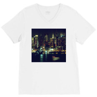 New York City Night Skyline Art Photo V-neck Tee | Artistshot