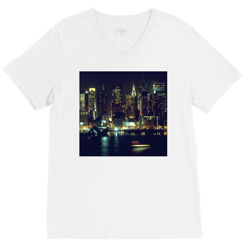 New York City Night Skyline Art Photo V-neck Tee | Artistshot