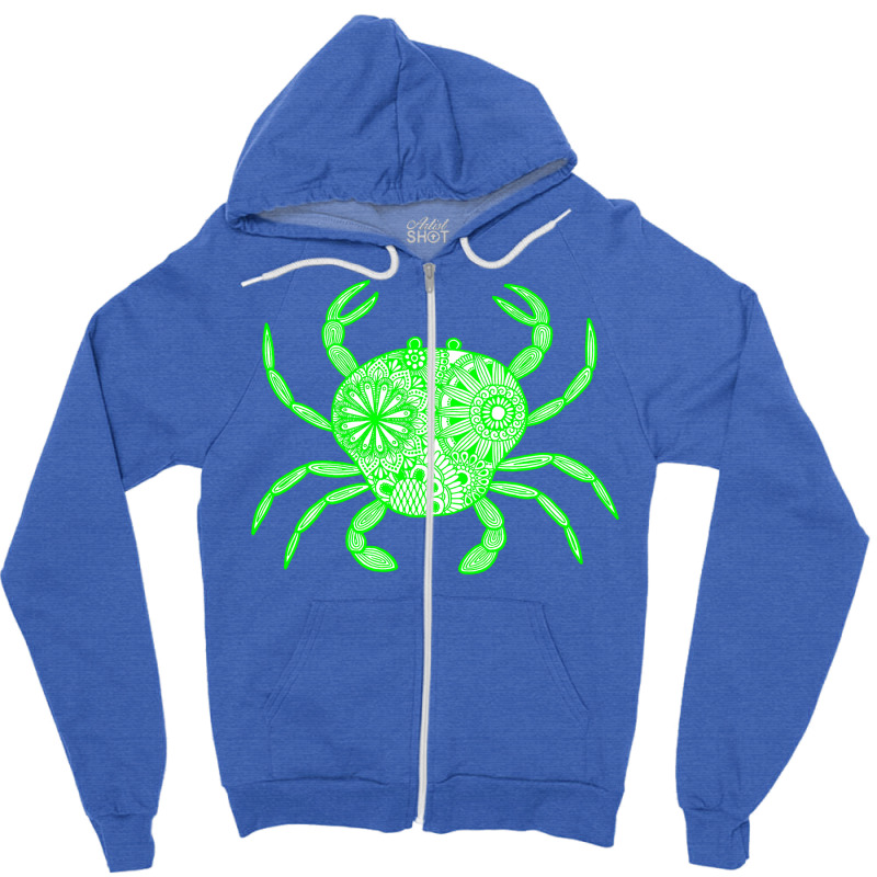 Mandala Crab Green And White Boy Zipper Hoodie | Artistshot