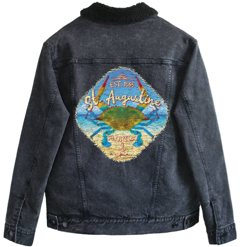 St Augustine Florida With Blue Crab On Beach Gift Unisex Sherpa-lined Denim Jacket | Artistshot