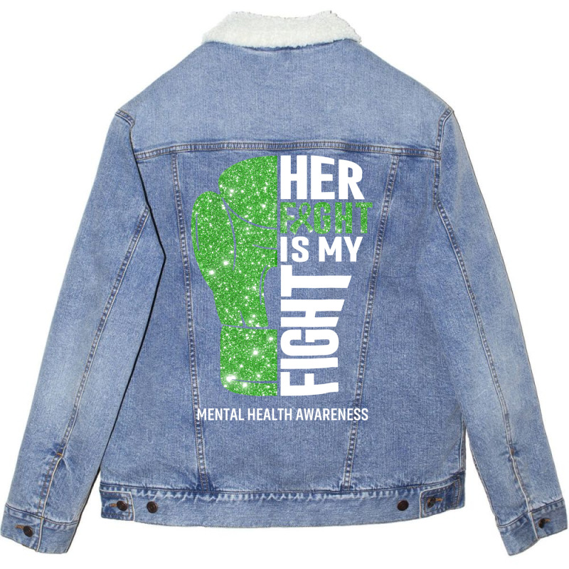 Her Fight Is My Fight Mental Health Awareness Boxi Unisex Sherpa-Lined Denim Jacket by vupfiae | Artistshot