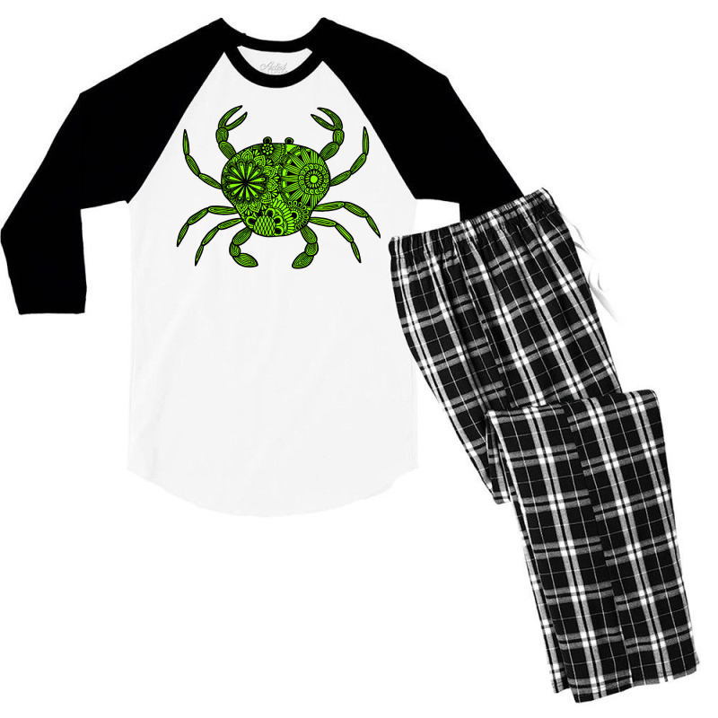 Mandala Crab Green And Black Travel Men's 3/4 Sleeve Pajama Set | Artistshot