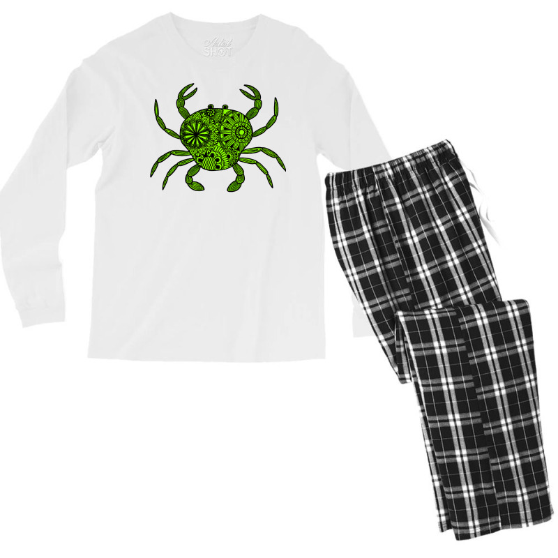 Mandala Crab Green And Black Travel Men's Long Sleeve Pajama Set | Artistshot