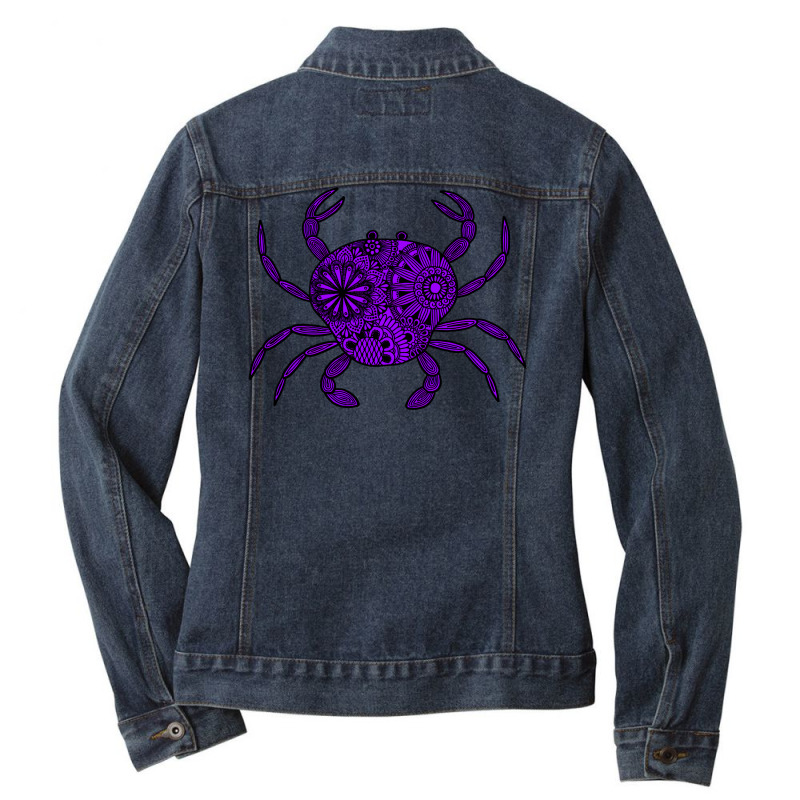 Mandala Crab Purple And Black Blue Ladies Denim Jacket by cunjamjilol | Artistshot