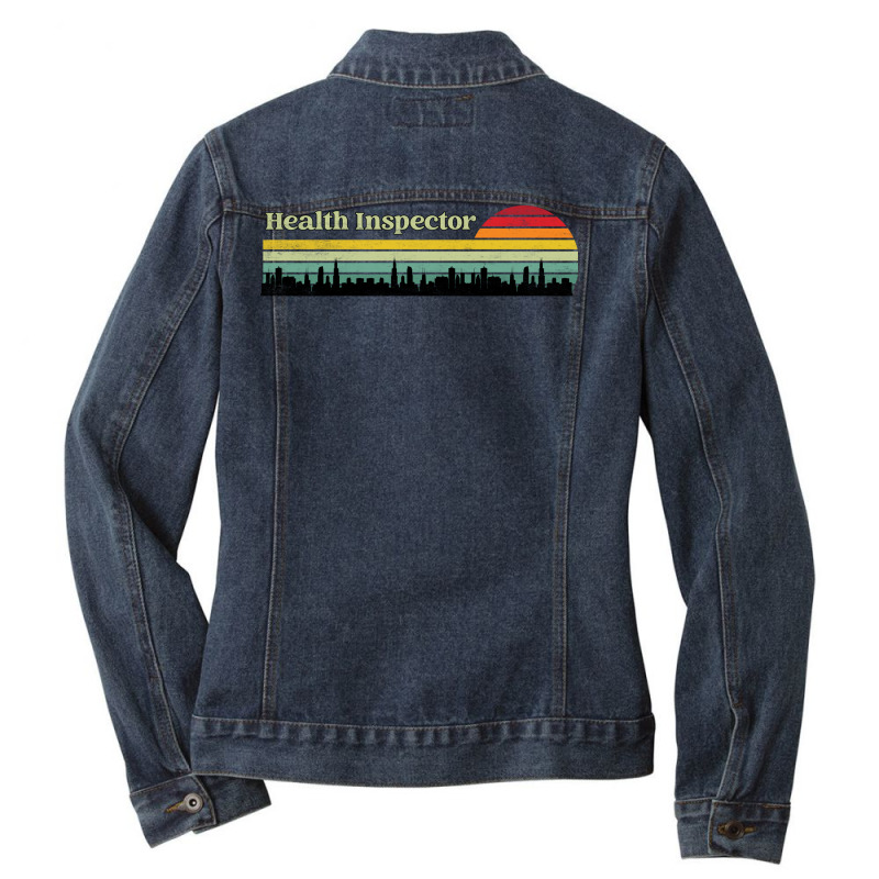 Public Health Inspector Retro Sunset Skyline Desig Ladies Denim Jacket by rovenoarsacy | Artistshot