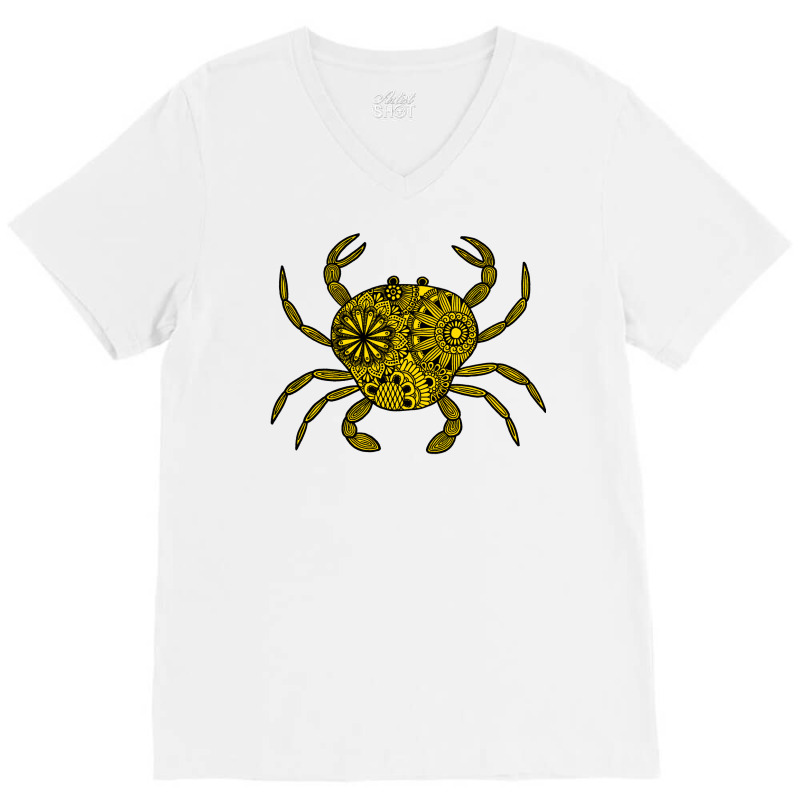 Mandala Crab Yellow And Black Aesthetic V-neck Tee | Artistshot