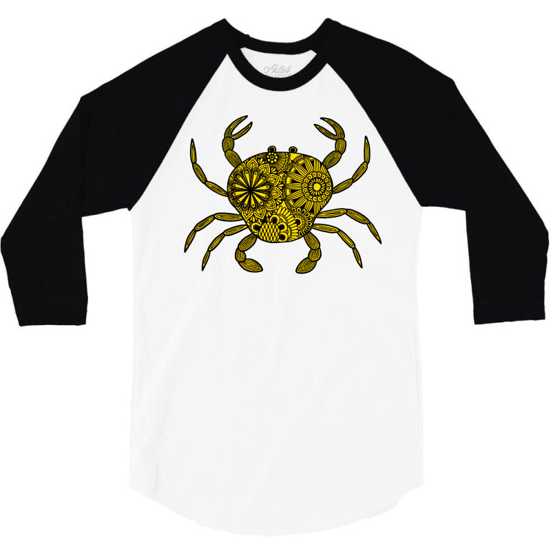 Mandala Crab Yellow And Black Aesthetic 3/4 Sleeve Shirt | Artistshot