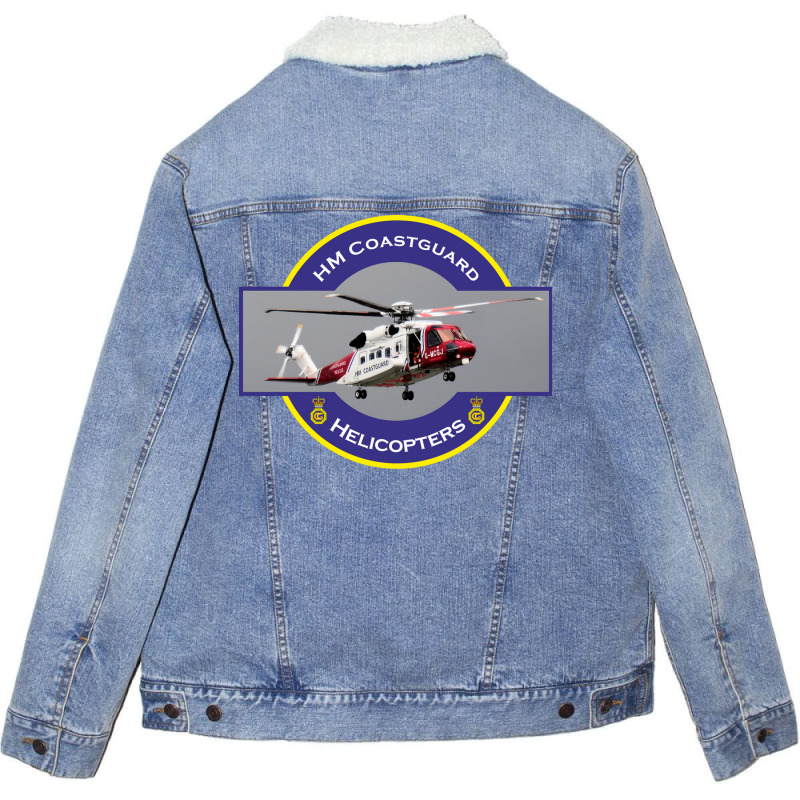 Hm Coastguard Search And Rescue Helicopter Red Unisex Sherpa-Lined Denim Jacket by ydmehjalta1 | Artistshot