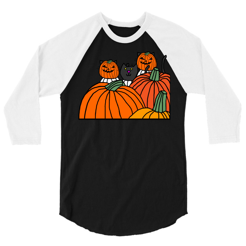 Halloween Horror Pumpkin Head Cats Cool 3/4 Sleeve Shirt | Artistshot