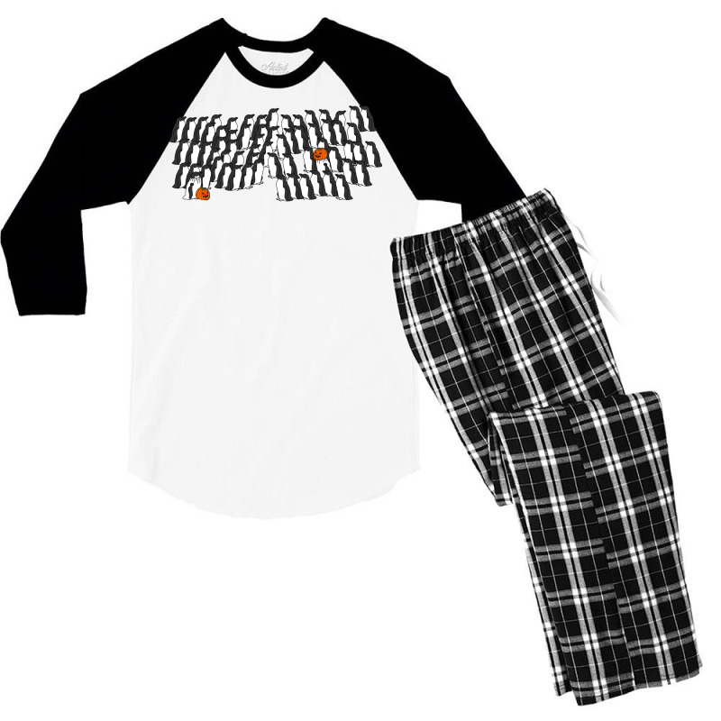 Penguin Waddle In Halloween Horror Pumpkin Ghost C Men's 3/4 Sleeve Pajama Set | Artistshot