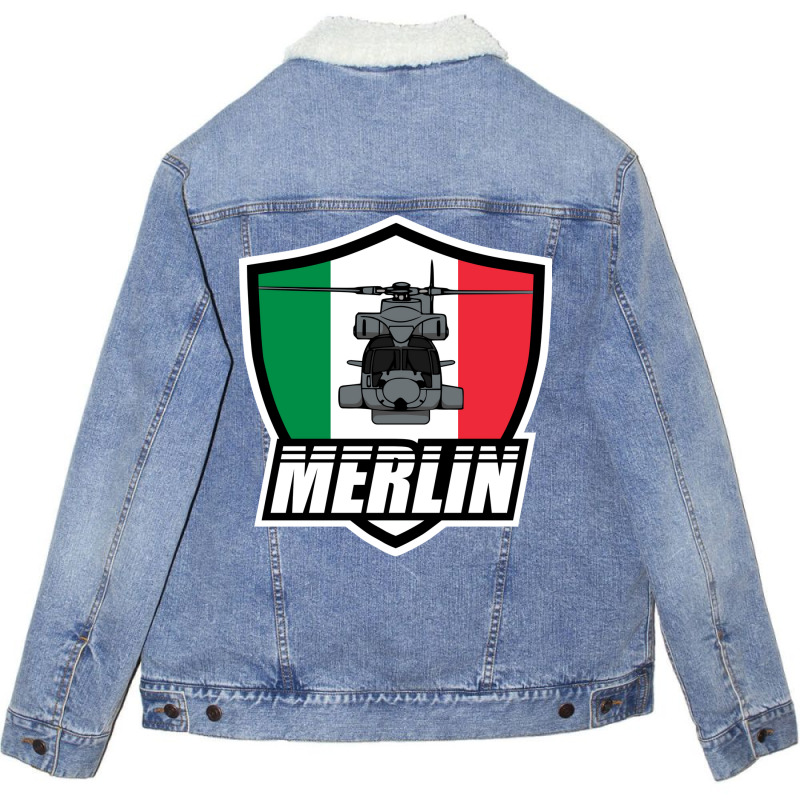 Italian Merlin Helicopter Patch Blue Unisex Sherpa-lined Denim Jacket | Artistshot