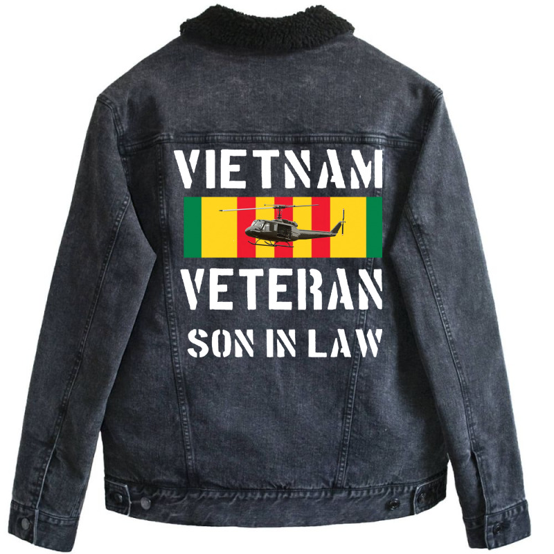 Vietnam Veteran Son In Law Funny Unisex Sherpa-Lined Denim Jacket by zwicklruhsanw | Artistshot