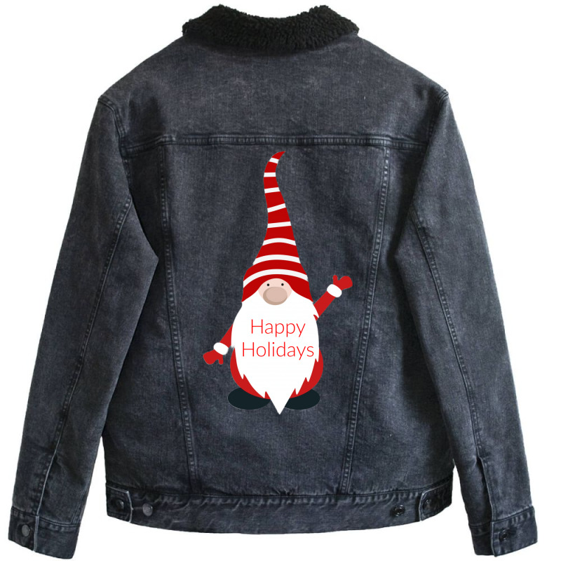 Happy Holidays Gnome Gift Unisex Sherpa-Lined Denim Jacket by anwtizahlest | Artistshot