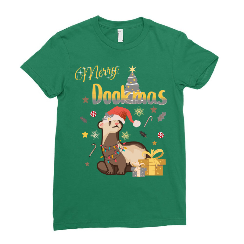 Merry Dookmas Ferret Christmas Design Gold And Sil Ladies Fitted T-Shirt by raghujanf | Artistshot