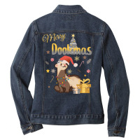 Merry Dookmas Ferret Christmas Design Gold And Sil Ladies Denim Jacket | Artistshot