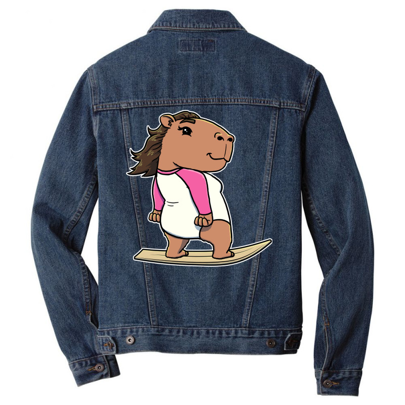 Capybara Surfer Girl Surfing Vintage Men Denim Jacket | Artistshot