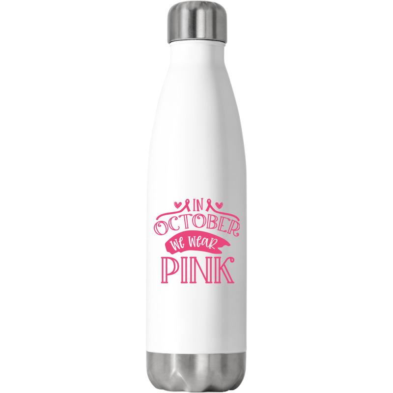 In October We Wear Pink Yellow Stainless Steel Water Bottle | Artistshot