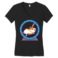 Cute Hamster Running In Running Wheel Cartoon Red Women's V-neck T-shirt | Artistshot