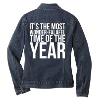 Its The Most Wonderfalafel Time Of The Year Stars Ladies Denim Jacket | Artistshot